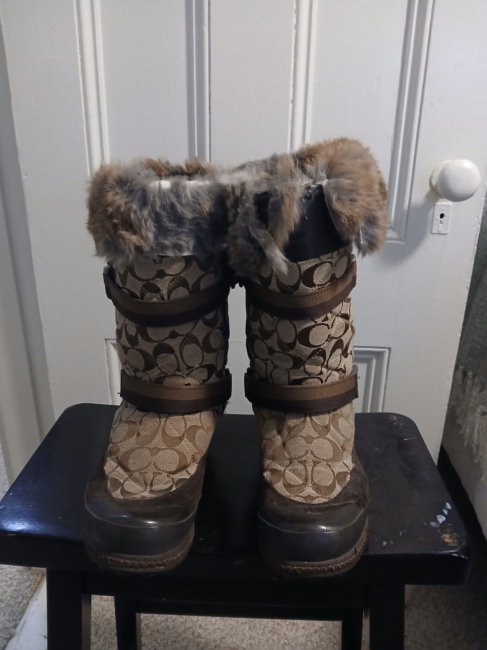Coach Brown Signature Logo Fur-Trim Winter Boots- AS IS* - Picture 4 of 7